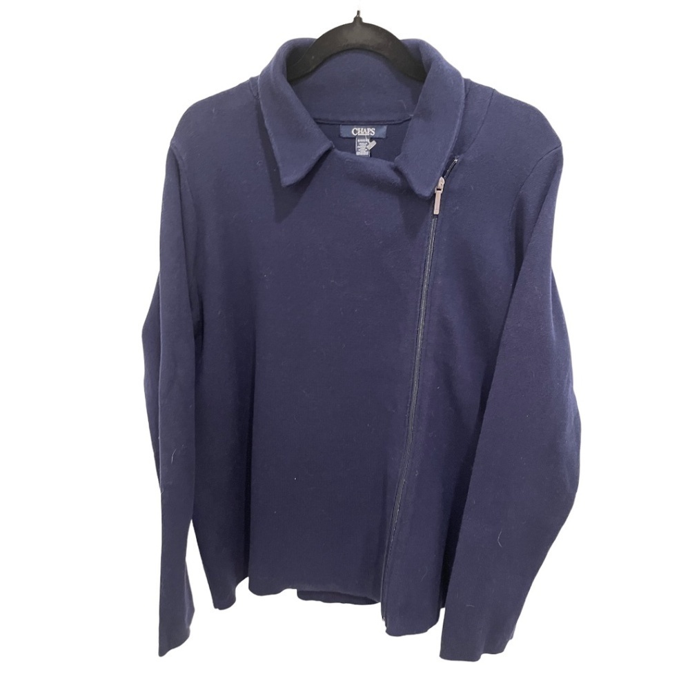 𝅺CHAPS Womens Heavy Knit Blue Side Zip Long Sleeve Plus Size Jacket Size 1X